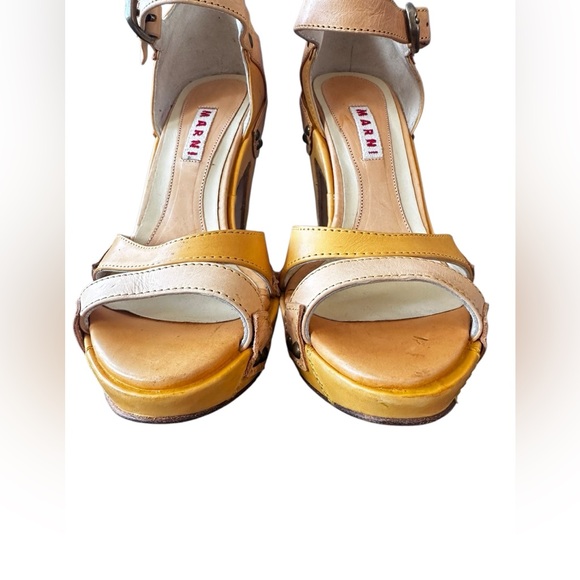Marni Sandals Ankle Strap Chunky Heel Mustard Yellow Heels Retro Pin Up 36 1/2 - Picture 4 of 13